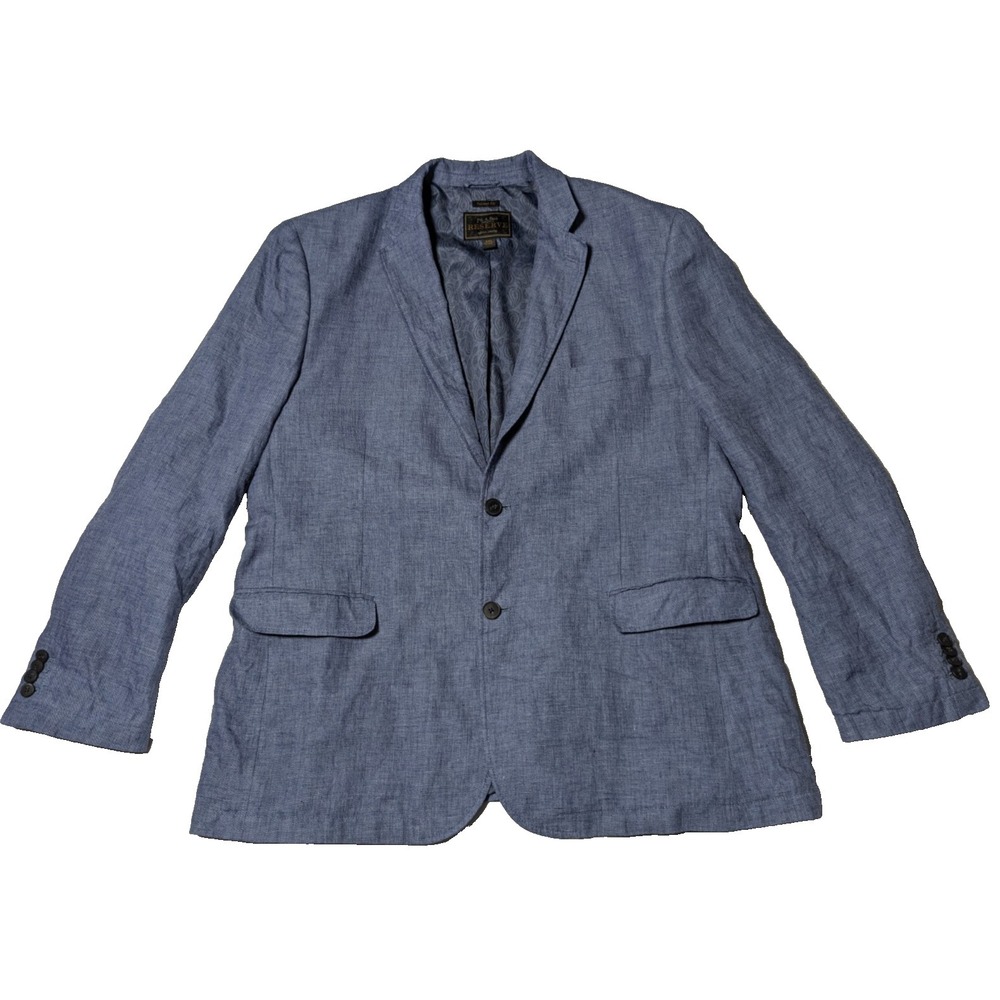 Jos . A. Bank RESERVE Tailor Fit Blue Linen Paisley Lined Blazer- Men 2XL